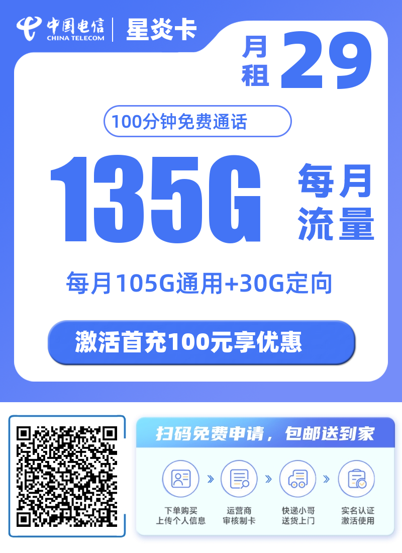 中国电信星炎卡怎么样29月租135g流量＋两年会员